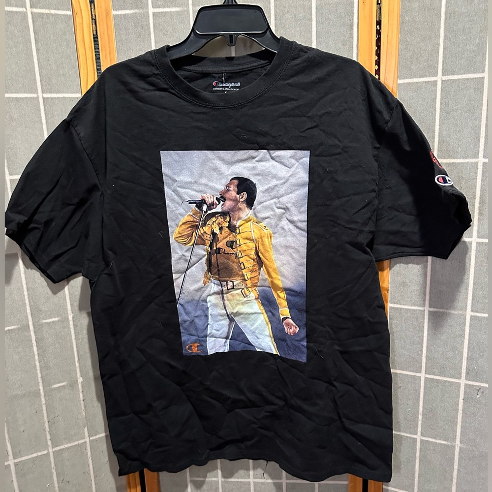 Champion Black Queen T-Shirt with Freddie Mercury Graphic from Urban Outfitters